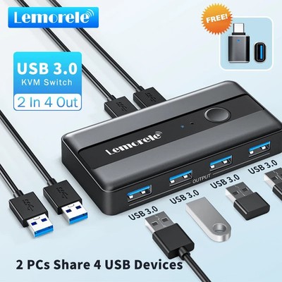 USB KVM Switch Adapter USB 3.0 2 Eingänge 4 Ausgänge für Computer Drucker