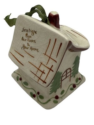 Vtg From Our To Your Home Greetings Porcelain Bell Ornament Poinsettia Studios