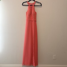 AZAZIE Coral Pink Lace Halter Maxi Dress A2 Bridesmaid Formal Gown Small