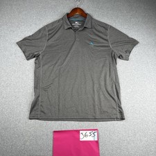 Tommy Bahama Polo Shirt Large Gray Blue Logo Performance Rugby Casual Mens