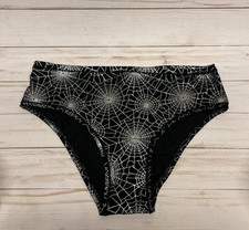 Victorias Secret PINK Halloween Black Silver Spiderweb Cheeky Panty Large NWT