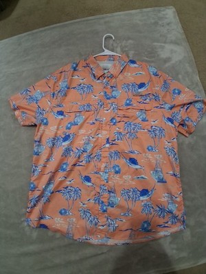 Ocean Coast Mens Short Sleeve Map Fish Print Button Up Shirt M L XL