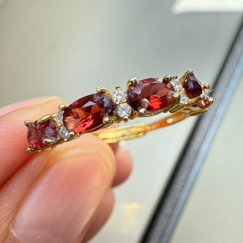 925 Sterling Silver Ring 5x3mm Natural Rhodolite Garnet Gemstone Zircon Beaded