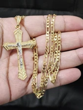 Crucifijo Y Cadena Laminado En Oro 14k Crucifix Necklace 14k Gold Plated Chain
