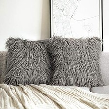 Pack of 2 Faux Fur Throw Pillow Covers Cushion 18" x 18" Pack of 2 Gray