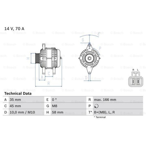 Bosch Generator Lichtmaschine 70A 14V FüR KIA Picanto Hyundai I10 I20-image