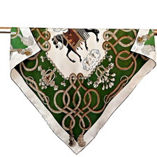 35"x35"Green Horse Harness Print Pure Mulberry Twill Silk14momme Scarf88x88cm620