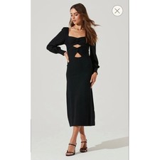 ASTR the Label Women's Black Midi Cutout Midi Dress Long Sleeve Size Large NWOT