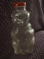 Vintage Snow Crest Beverages Glass Syrup Bear Bank Bottle Salem Mass 7” With Cap