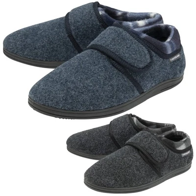 Mens Fastening Slippers by Dunlop Extra Wide House Shoes - Image 1 of 3
