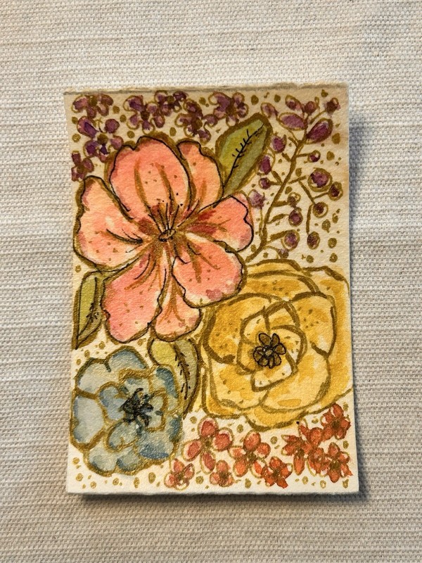 ACEO, Blooming Flowers, Original Watercolor, Art Card, Small Art , Free Shipping