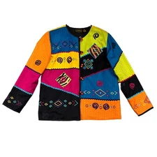 Allure Art To Wear Abstract Color Block Blazer Womens S Toggle Buttons Textured