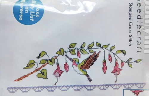 Janlynn Hummingbirds Fuchsia Flowers Stamped Embroidery Plus Floss Pillowcases - Picture 1 of 3