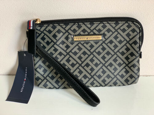 NEW TOMMY HILFIGER CHARCOAL BLACK GRAY WALLET CLUTCH POUCH WRISTLET BAG $39 SALE - Picture 1 of 4
