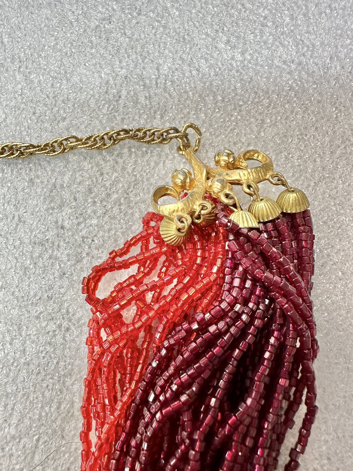 VTG 19” Bugle Seed Bead Ruby Red Multi Strand Bal… - image 8