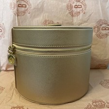 Bobbi Brown Gold Round Large Cosmetic Makeup Bag with Mirror 8x8x6.5 New