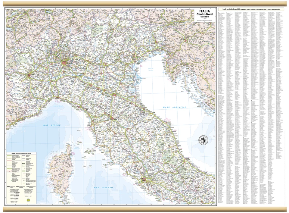 Carta GEOGRAFICA MURALE centro nord ITALIA 119 X 88 cm BELLETTI STRADALE