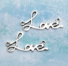 25 pieces - Antique Silver Word "Love" in Script Charms Pendants Connector B