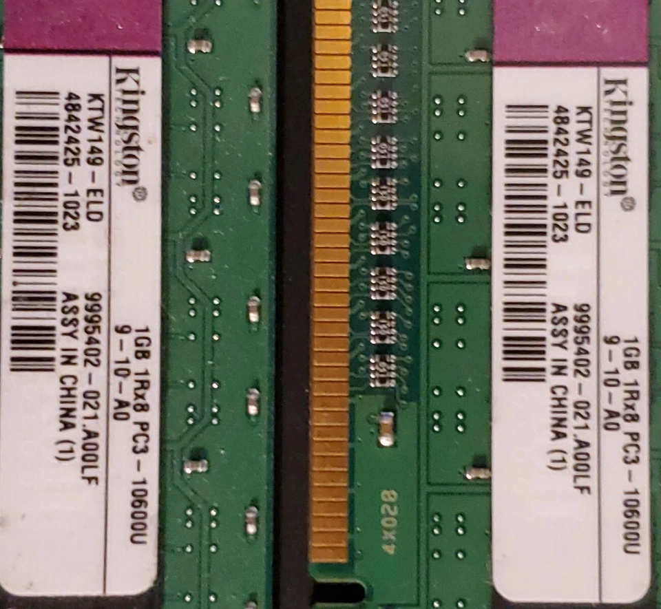 4 x Kingston 1GB DDR3-1333 RAM PC3-10600U CL9 1Rx8 KTW149-ELD Memory (KIT OF 4) - Image 2 of 3