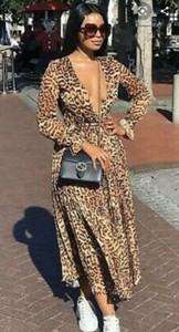 h&m leopard pleated dress