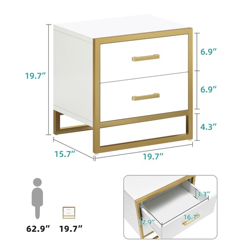 Set of 2 Nightstand Bedroom Bedside Table End Side Table with 2 Drawers Storage - Picture 5 of 21