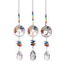 Set of 3 Crystal Suncatcher Life Tree Rainbow Prism Chakra Window Hanging Decor