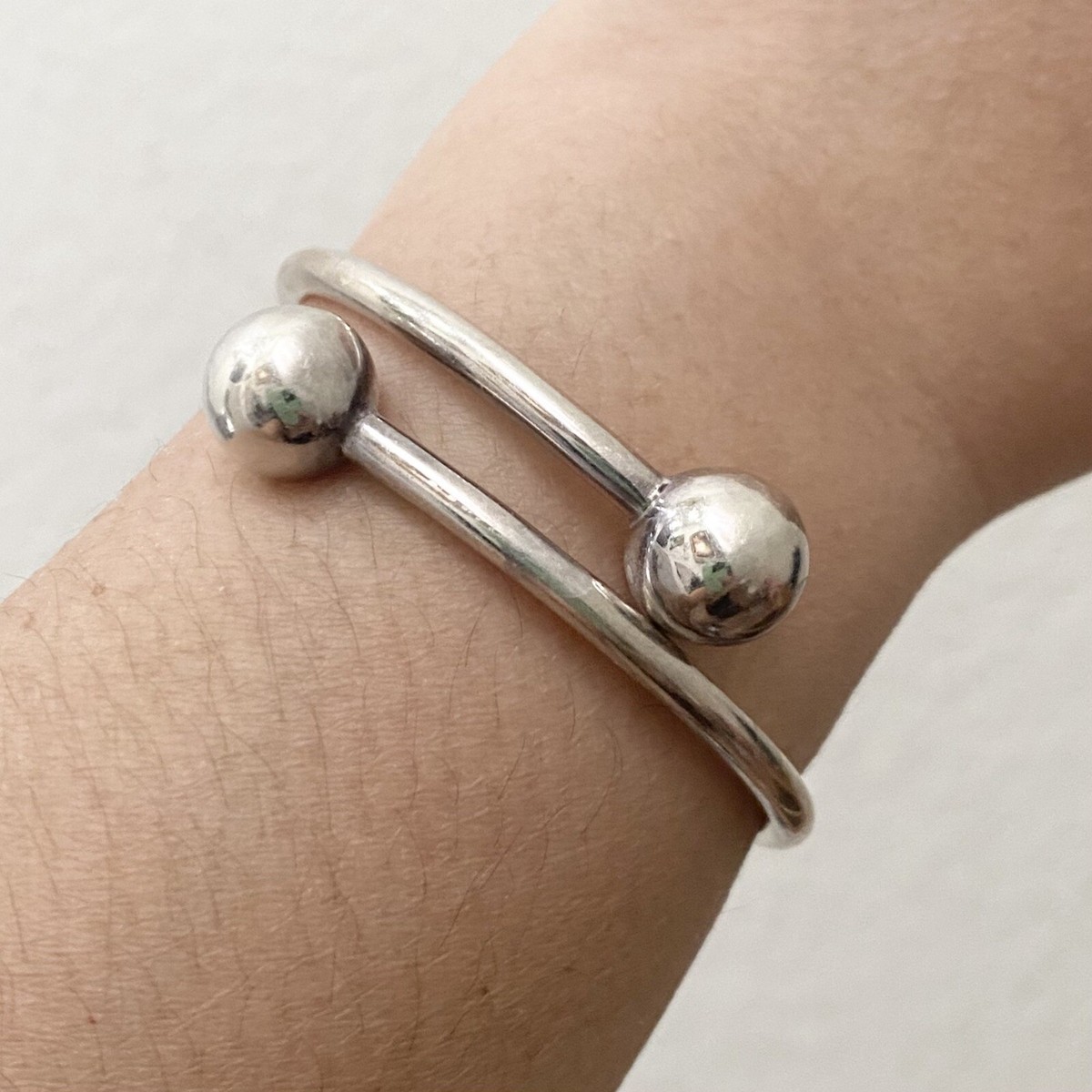 Vintage Mexican Silver 925 Orb Ball Hinge Adjustable Cuff Bangle