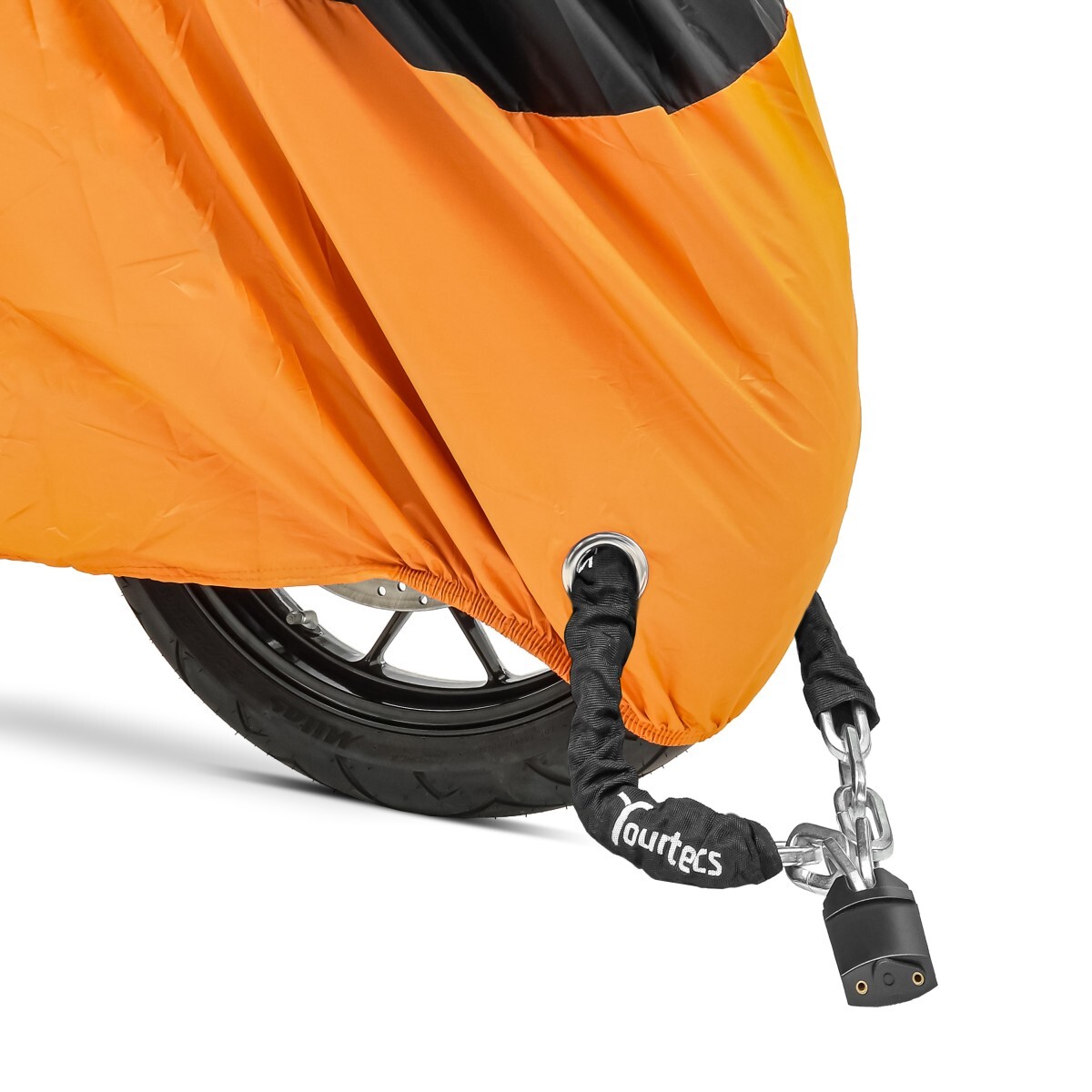 Motorrad-Abdeckung Universal XXXL – Wasserdicht, Atmungsaktiv, UV-Schutz, Für Harley, Yamaha, Kawasaki (schwarz/orange)