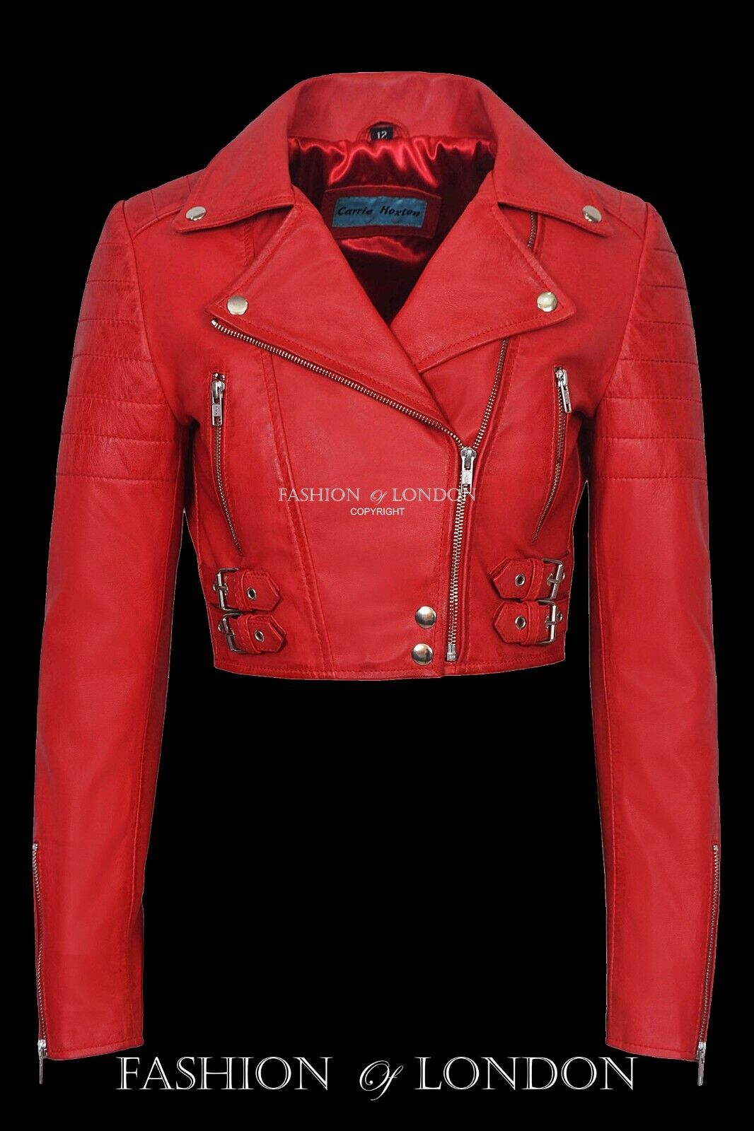 PROVOCATIVE Cropped Ladies Leather Jacket Red Biker Rock Style Short Jacket  5625