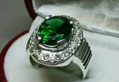 Oval Cut 4 Ct Deep Green Zircon Sterling Silver 925 Handmade Zircon Women Ring