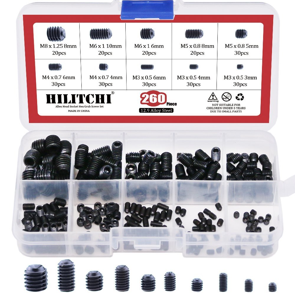 260pcs M3/4/5/6/8 Allen Head Socket Hex Grub Screw Set Assortment Kit with Pl...