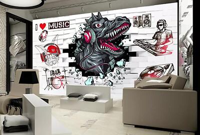 3D Dinosaurier Musik M8369 Tapete Wandbild Selbstklebend Abnehmbare Aufkleber