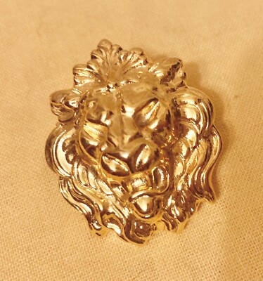 Anne Klein Lion Head Brooch Pin 1-5/8” x 1-1/4” Gold Plated