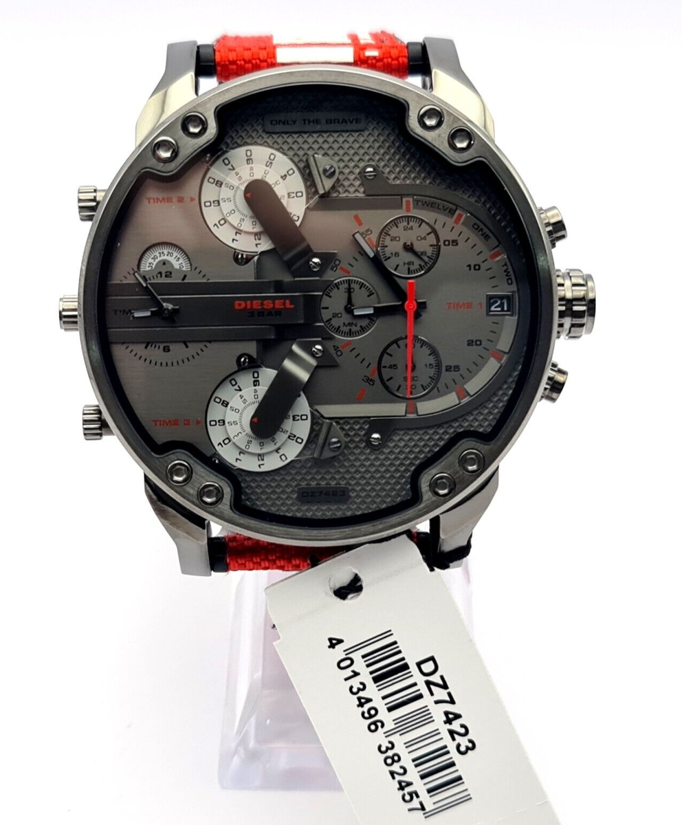 Stainless Steel Dz7423 NEW DIESEL DZ7423 DADDY GUNMETAL/BLACK/RED
