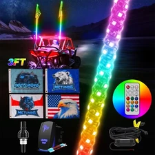 1x3FT RGB Spiral LED Whip Light Antenna Chase w/ Mount Base & Remote for ATV UTV