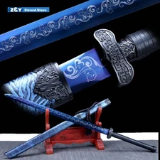 Handmade Manganese Steel Blue Battle Sword Chinese Double Edge Straight Knife