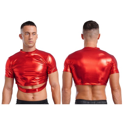 Mens Crop Top Stage Performance Tank Disco T-Shirt Short Sleeve Clubwear Basic - Picture 27 of 66