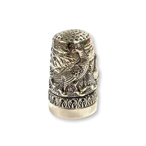 Peacock Sewing Thimble and Pin Cushion 925 Sterling Silver - Picture 2 of 7