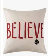 BELIEVE ORNAMENT  Rustic Christmas Throw Pillow Cover Winter Holiday Home Decor