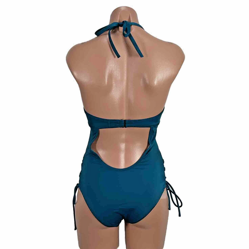 Shade & Shore Teal Blue Lace Up Underwire CHEEKY One Piece Swimsuit 34D - Picture 2 of 12