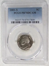 2001 S Proof Jefferson Nickel - PCGS PR 70 DCAM Deep Cameo (7809) Guide $26