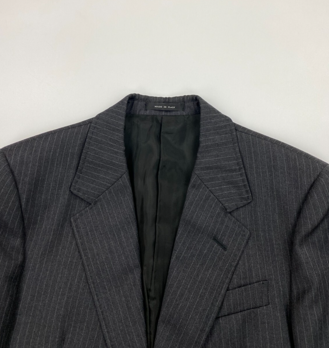 Men's Dark Grey Pinstriped Emporio Armani Suit Jacket 50R 40R Wool