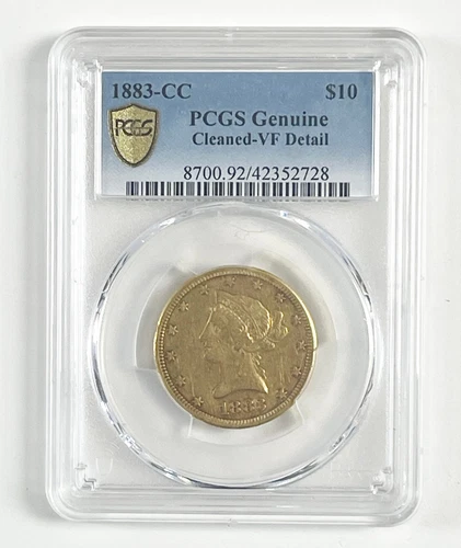 1883 CC US $10 Liberty Head Eagle Gold Coin Certified PCGS Genuine Cleaned VF