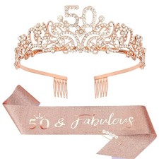 CIEHER 50th Birthday Gifts Women - Crown Sash  Tiara Set