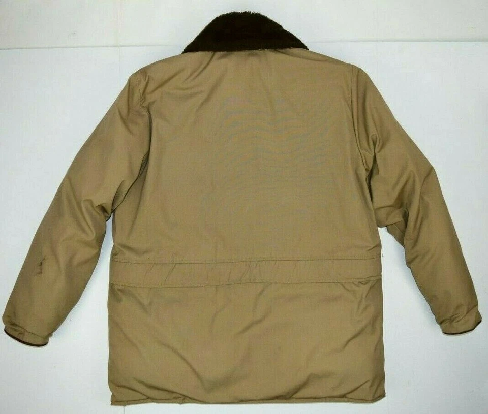 Vintage Browning Goose Down Coat Sz 44 M/L 60s Faux Fur Collar Khaki Coat Grunge - Image 3 of 4