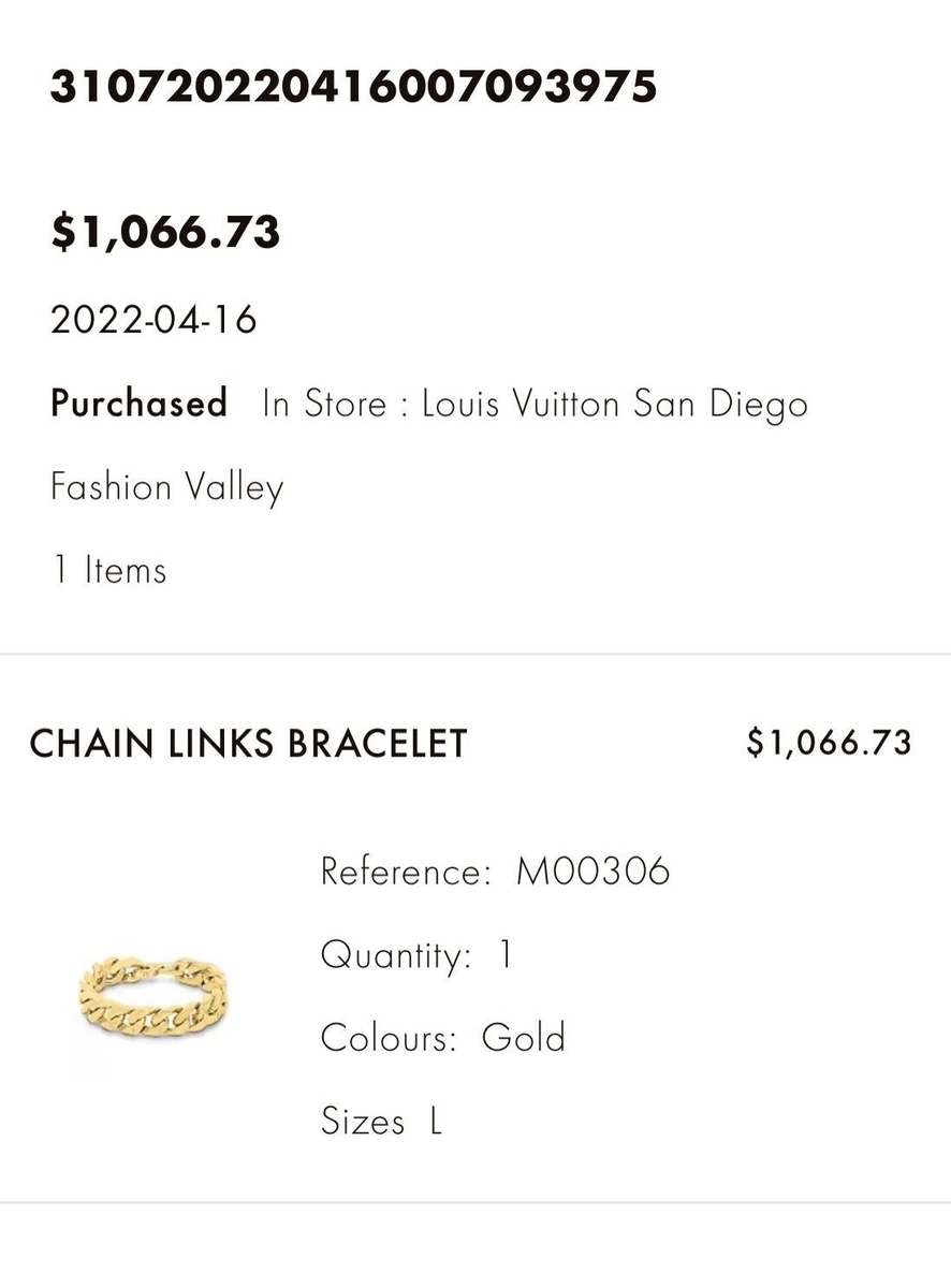 Authentic Louis Vuitton Gold Monogram Chain Links Bracelet Authentic Louis Vuitton Gold Monogram Chain Links Bracelet