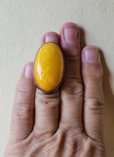Vintage Estate Big Chunky Butterscotch Egg Yolk Amber Sterling Silver Ring