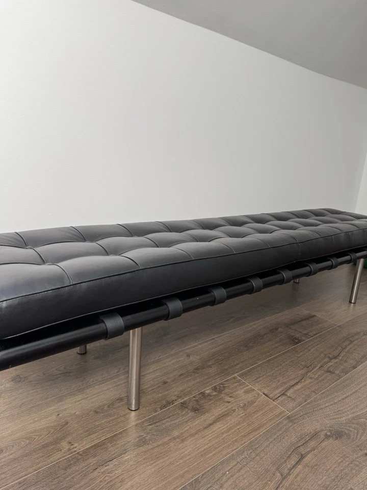 Black Leather Bench with Stainless Steel Legs - Image 2 of 4