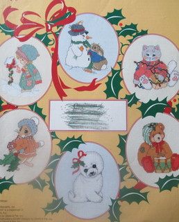 Stickvorlage "Weihnachtstiere Schneemann Mädchen" 6 Kreuzstichmotive