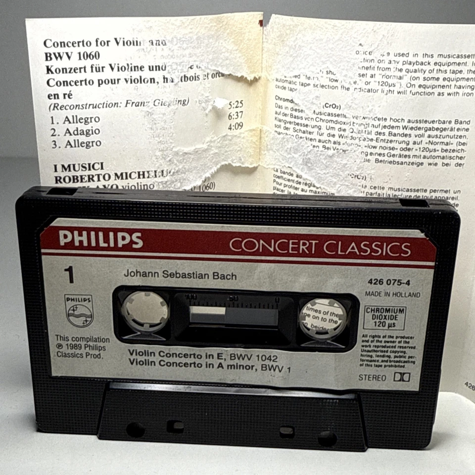 Bach, I Musici, Michelucci Violin Concerto Cassette Tape album (Philips 1989) - Image 4 of 4